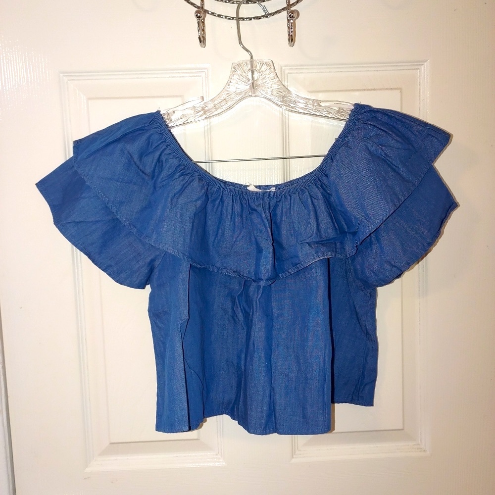Agaci Off The Shoulder Crop Top with Short Sleeves